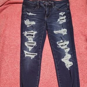 American Eagle Outfitters Women's Ripped Dark Blue Skinny Jeans